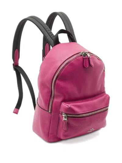 Pre-owned Coach Charlie Leather Backpack In Pink