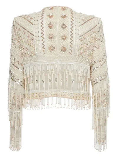 Pre-owned Zuhair Murad Embellished Fringed Jacket In Neutral