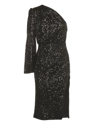 Pre-owned Fame And Partners Sequin Asymmetrical Midi Dress In Black