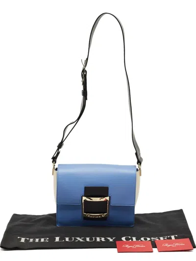 Pre-owned Roger Vivier Vintage Viv Leather Shoulder Bag In Blue