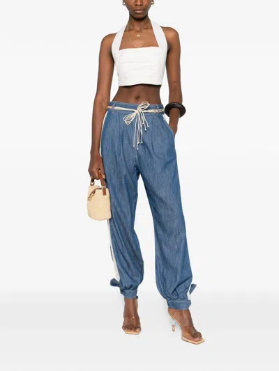 Zimmermann Lace-embellishment Drawstring-fastening Trousers In Blue