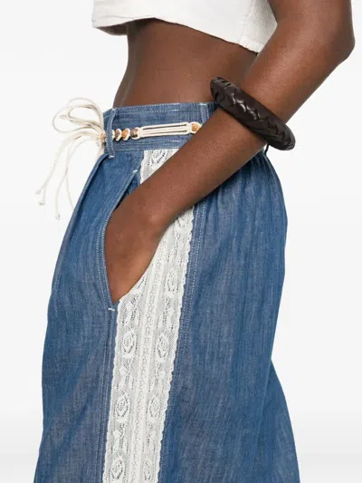 Zimmermann Lace-embellishment Drawstring-fastening Trousers In Blue