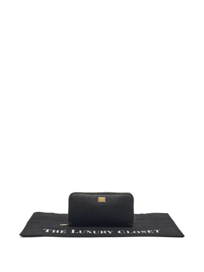 Pre-owned Dolce & Gabbana Zip Leather Wallet In Black