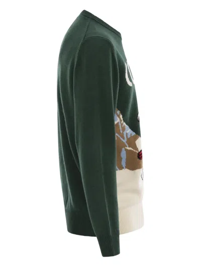 Mc2 Saint Barth Heron Embroidery Jacquard Sweater In Green