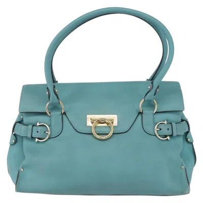 Pre-owned Ferragamo Virna Satchel Leather Leather Tote Bag Bag () In Blue