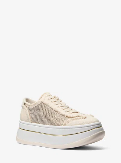 Michael Kors Hayes Embellished Linen Blend Sneaker In White