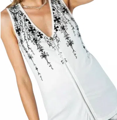 Vocal Apparel Zippered Front Tank Top In Cream / Black In White