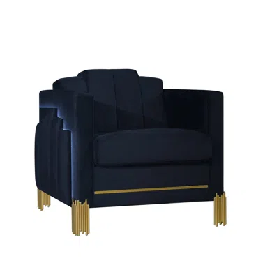 Hivvago Theo Accent Chair, Black Velvet, Blue Led Lights, Gold Metal Legs
