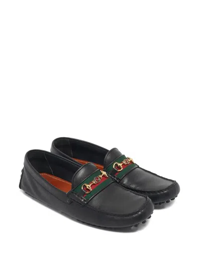 Pre-owned Gucci Web-detail Loafers In Black