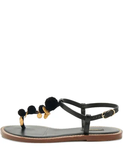 Pre-owned Dolce & Gabbana Embossed-leather Coin-embellished Sandals In Black