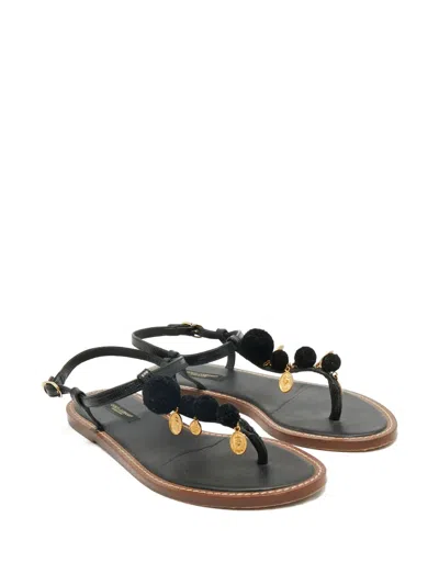 Pre-owned Dolce & Gabbana Embossed-leather Coin-embellished Sandals In Black