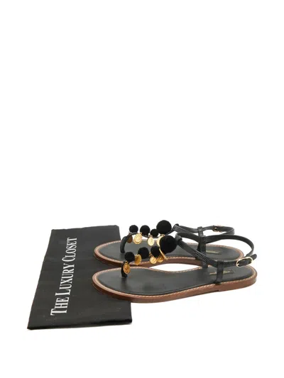 Pre-owned Dolce & Gabbana Embossed-leather Coin-embellished Sandals In Black