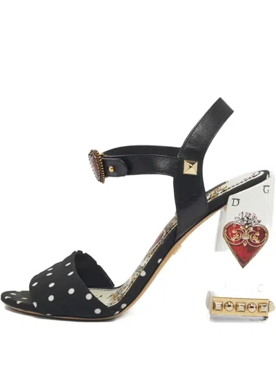 Pre-owned Dolce & Gabbana Polka-dot Heart Buckle Sandals In Black