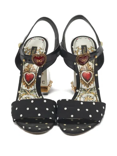 Pre-owned Dolce & Gabbana Polka-dot Heart Buckle Sandals In Black