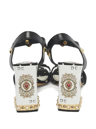 Pre-owned Dolce & Gabbana Polka-dot Heart Buckle Sandals In Black