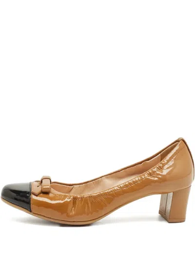 Pre-owned Prada Cap-toe Bow Pumps In Brown
