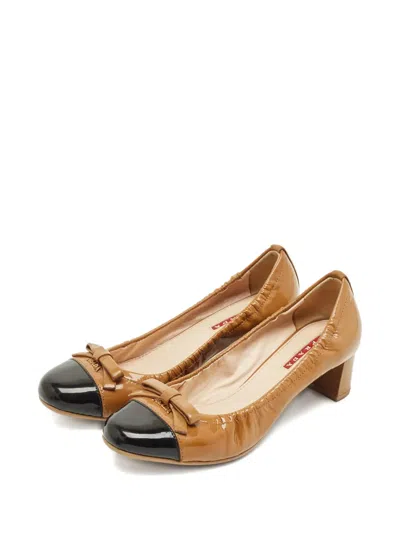 Pre-owned Prada Cap-toe Bow Pumps In Brown