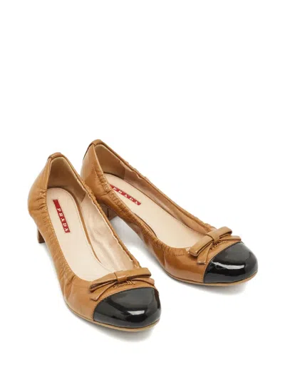 Pre-owned Prada Cap-toe Bow Pumps In Brown