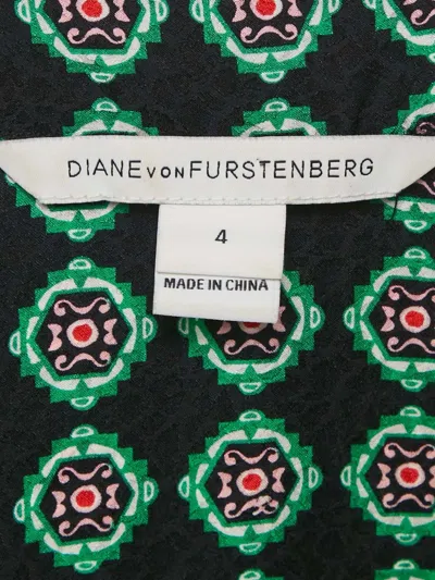 Pre-owned Diane Von Furstenberg Geometric-print Silk Jumpsuit In Black
