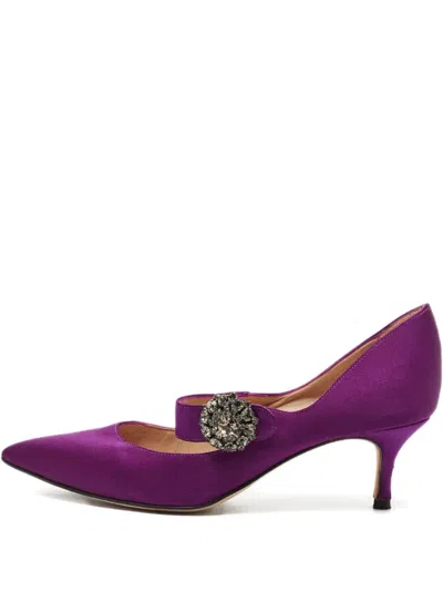 Pre-owned Manolo Blahnik Embellishment-detail Mary-jane Pumps In Purple