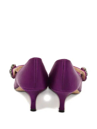 Pre-owned Manolo Blahnik Embellishment-detail Mary-jane Pumps In Purple