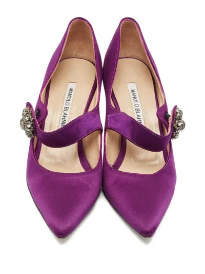Pre-owned Manolo Blahnik Embellishment-detail Mary-jane Pumps In Purple