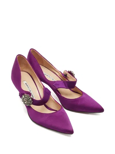 Pre-owned Manolo Blahnik Embellishment-detail Mary-jane Pumps In Purple