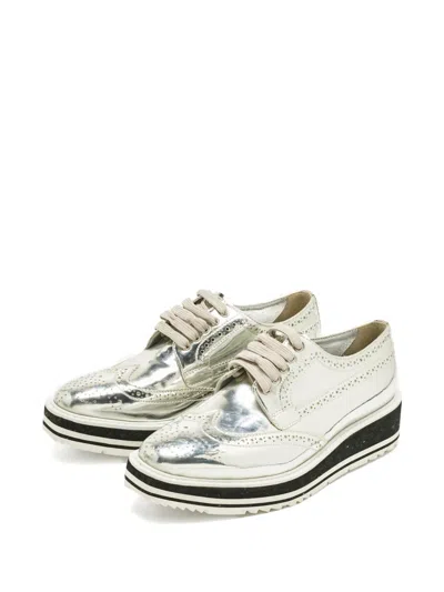 Pre-owned Prada Patent-leather Derby Sneakers In Silver