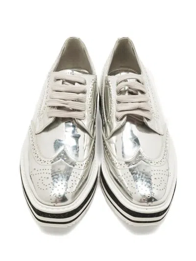 Pre-owned Prada Patent-leather Derby Sneakers In Silver
