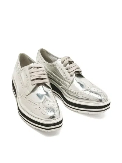 Pre-owned Prada Patent-leather Derby Sneakers In Silver