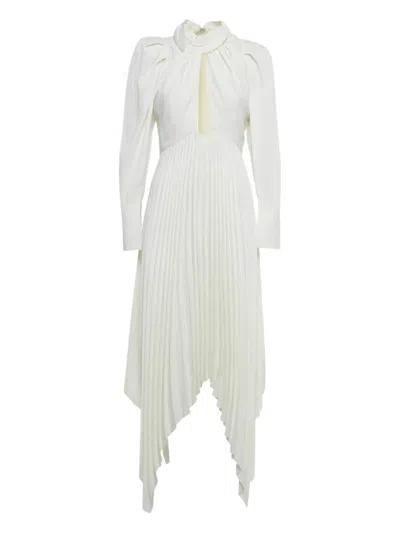 Pre-owned Khaite Plissé-detail Asymmetric Midi Dress In White