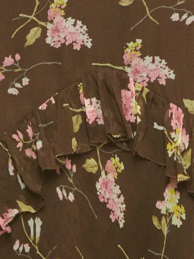 Pre-owned Polo Ralph Lauren Floral-pattern Ruffled Skirt In Brown