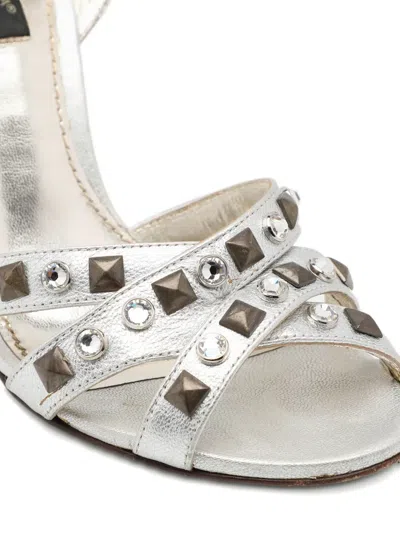 Pre-owned Dolce & Gabbana Embellished Leather Sandals In Silver