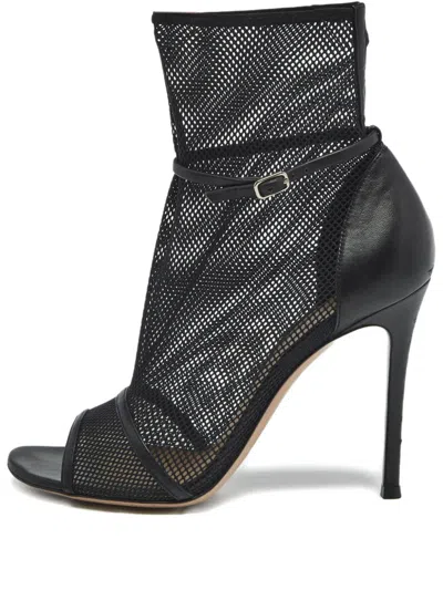 Pre-owned Gianvito Rossi 1187283 Mesh Leather Ankle Boots In Black