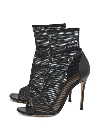 Pre-owned Gianvito Rossi 1187283 Mesh Leather Ankle Boots In Black