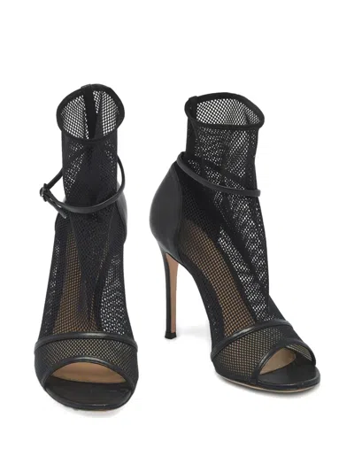 Pre-owned Gianvito Rossi 1187283 Mesh Leather Ankle Boots In Black