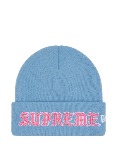 Supreme X New Era Logo Beanie Hat In Blue