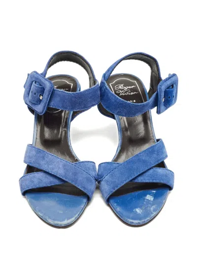 Pre-owned Roger Vivier Vintage Criss-cross Buckle Sandals In Blue
