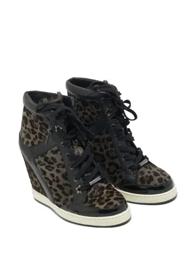 Pre-owned Jimmy Choo Calf-hair Leopard Sneakers In Black