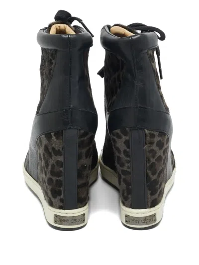 Pre-owned Jimmy Choo Calf-hair Leopard Sneakers In Black