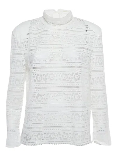 Pre-owned Sandro Lace Mock-neck Top In White