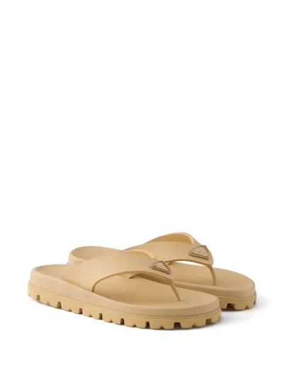 Prada Rubber Thong Sandals In Neutral