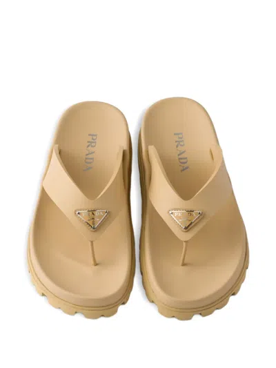 Prada Rubber Thong Sandals In Neutral