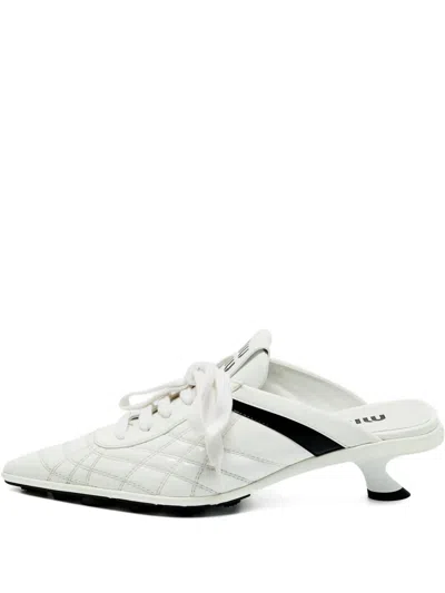 Pre-owned Miu Miu Pointed-toe Leather Mules In White