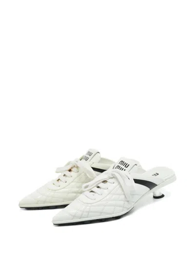 Pre-owned Miu Miu Pointed-toe Leather Mules In White
