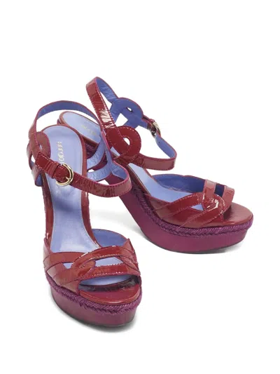 Pre-owned Sergio Rossi 1197048 Patent Platform Sandal In Red