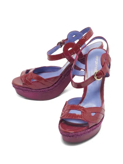 Pre-owned Sergio Rossi 1197048 Patent Platform Sandal In Red