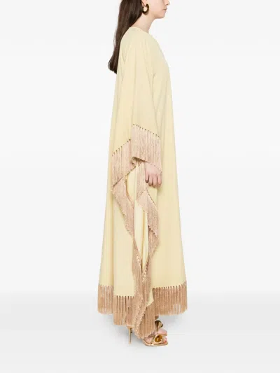 Taller Marmo Tassel-trims Shift Asymmetric Kaftan Dress In Neutral