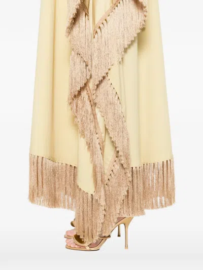Taller Marmo Tassel-trims Shift Asymmetric Kaftan Dress In Neutral