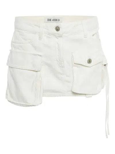 Pre-owned Attico Cargo-pockets Denim Mini Skirt In White